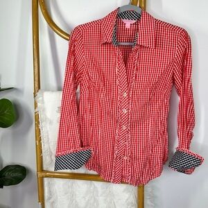 Lilly Pulitzer Red and White Check Gingham Ruffled Blouse sz 4